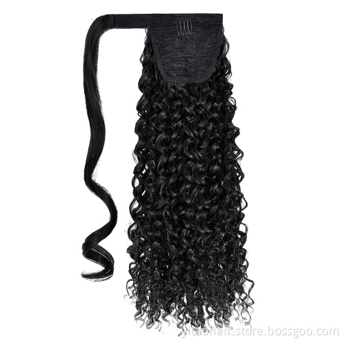 wholesale Long Curly Dark Brown Black Red Black Hair 18 Inch Long Curly Ponytail hair Extension